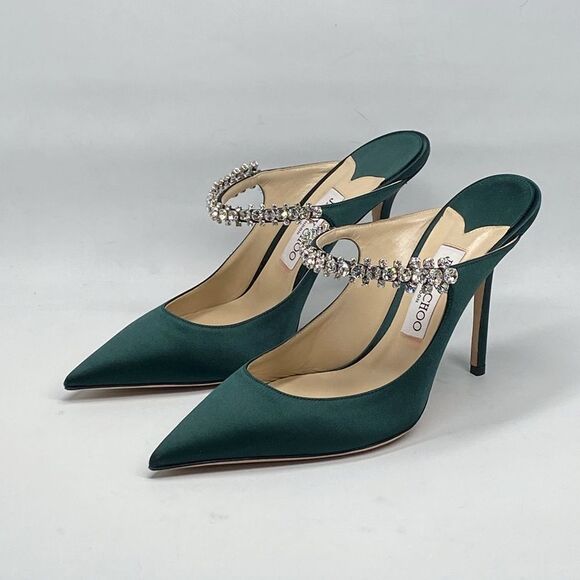 Jimmy Choo Bing 100 Satin Mules With Crystal Strap size 40.5 - Picture 8 of 16